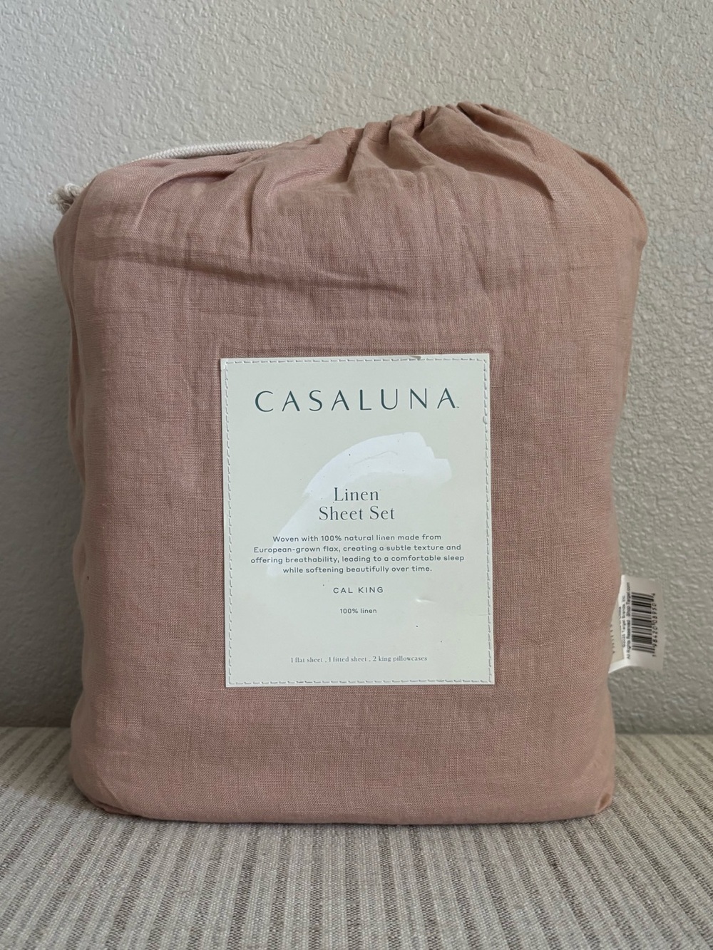NWT California King 100% Linen Sheet Set Light Adobe Clay - Casaluna